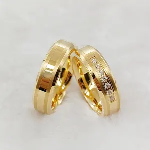 Superior Designer 2pcs Wedding Anniversary Engagement Rings Sets For Men and Women 24k Gold Plated Fashion Jewelry