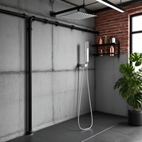 Ensemble de robinetterie de douche murale en acier inoxydable poli avec valve en céramique, jet de pluie et douchette à main, prêt à l'emploi pour salle de bain