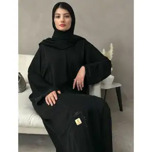 2024 Dubai gaun Islami wanita abaya warna polos kustom Oem panjang Burka grosir pakaian Muslim nyaman