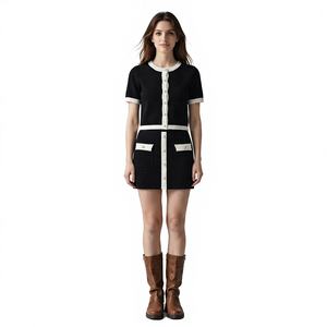 <strong>Old</strong> Money Contrast Trim Knitted Co-ord Set Women Short Sleeve Button Cardigan and Mini Skirt - Product Image 3