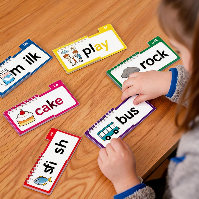 Printing Phonics Word Flip Books Kids Early Spelling Reading Flash Cards Children Educational Toys Word Building Game Learning