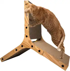 Miyav aşk kalınlaşmış 3-sided kedi Scratch pad üçgen oluklu dikey karton kedi tırmalama panosu oyuncak ile top ile Catnip