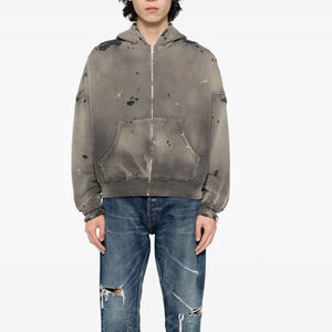 Benutzer definierte Distressed Acid Washed Heavyweight <span class=keywords><strong>Hoodie</strong></span> Zip Up <span class=keywords><strong>Hoodie</strong></span> für Männer Zipup Acid Washed <span class=keywords><strong>Hoodie</strong></span> - Product Image 2