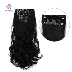 Costo efficace lungo lungo di alta qualità 7 pz capelli con 16 clip resistente al calore in fibra sintetica capelli per la donna