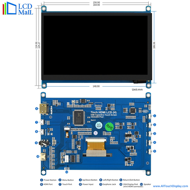 7 Inch TFT LCD Display with Audio-Video Interface