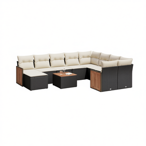 Ensemble de canapés de jardin noir et crème en rotin, mobilier d'extérieur avec coussins en mousse haute densité, design contemporain imperméable - Product Image 1