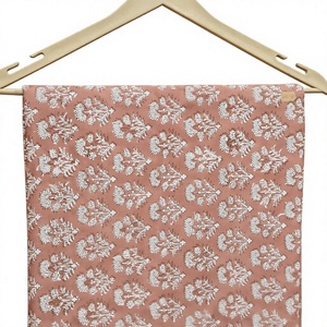 Premium Onion Pink Pure Cotton <b>Fabric</b> Featuring Traditional Hand Block Print White Floral Buti Motifs And Intricate Leafy - Product Image 1