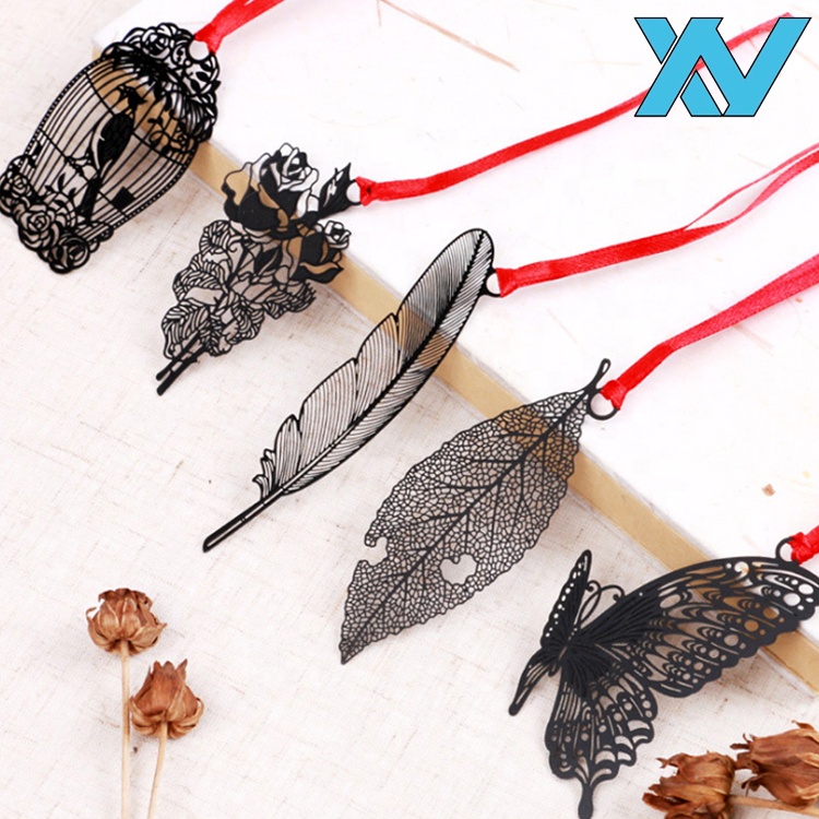 Креативная черная металлическая Закладка-книжка с отверстиями, OEM дизайн, Закладка-зажим в форме листа, Закладка-книжка