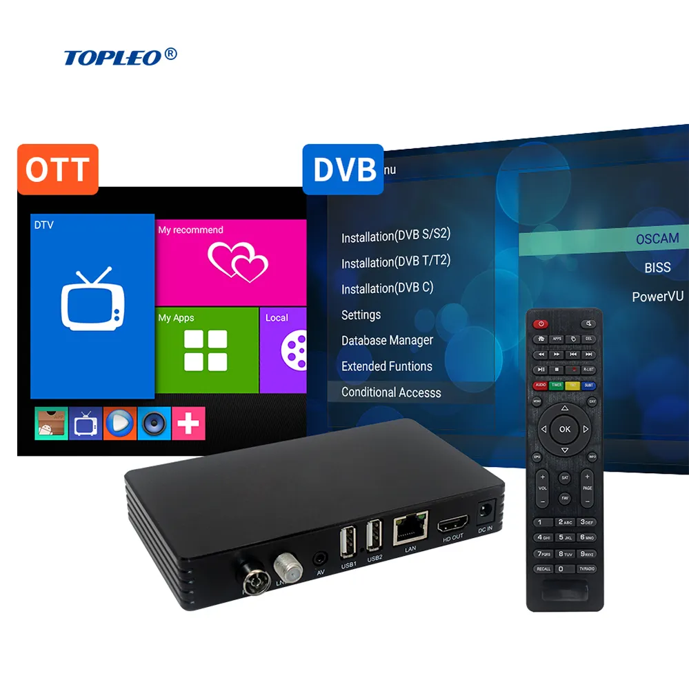 Topleo Best quality Hybrid-H1 RAM 1GB Amlogic S905D Quad Core android 7.1 dvb S2 ATSC T2 hybrid ott tv box