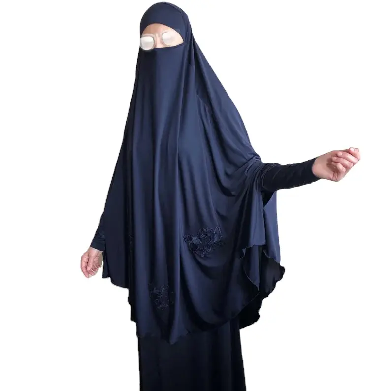 Maxi vestido comprido musculoso, vestido azul francês com manga longa roupas islâmicas