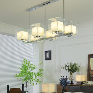 Stone Chandelier 6 <b>Lights</b> Rectangle Glass LED E27 Mounted For Restaurant Bedroom Study Living Room - Product Image 3