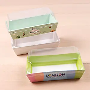 Kraft papier behälter zum Mitnehmen in Lebensmittel qualität Rechteckige 4*4-Zoll-Schokoladen kuchen box mit transparentem Kunststoff deckel