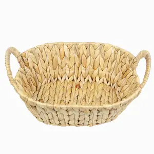 Home Decor Handmade Small Oval Storage Baskets Woven Oval Water Hyacinth Serving Baskets