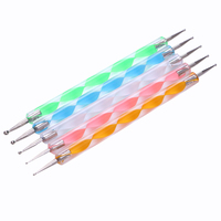 Stylo de pointage à double tête 5 pièces 2 voies Outil de pointe pour l'art des ongles Stylo et ensemble d'outils de pointage pour l'art des ongles