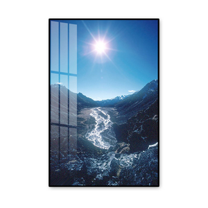 Cadre en alliage d'aluminium, peinture de <span class=keywords><strong>paysage</strong></span> de montagne enneigée, décoration murale en verre trempé pour l'entrée de la maison - Product Image 2