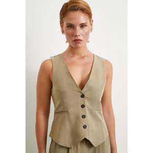 Chaleco de Lino y Algodón para Mujer, Color Caqui, Transpirable, Ropa Exterior - Product Image 4