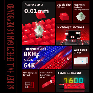 Clavier à déclenchement rapide 68 touches personnalisé 0.01mm 8 K filaire Design transparent Clavier de jeu à interrupteur magnétique RVB avec bande - Product Image 3