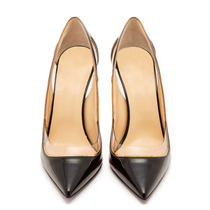 Factory Plus Size scarpe da corte trasparenti con tacco <span class=keywords><strong>tacchi</strong></span> a spillo da donna décolleté con tacco alto nero lucido in pelle verniciata a punta da donna - Product Image 4