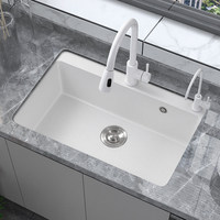 Évier de cuisine rectangulaire en granit blanc quartz à cuve unique à encastrer avec robinet, pour le lavage des légumes et de la vaisselle