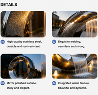 Fontaine d'eau en acier inoxydable de grande taille BSA, sculpture en forme d'anneau, poli miroir 304/316L avec éclairage LED, adaptée aux villas et hôtels