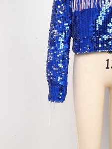 Girls Kids <b>Sequin</b> Western Fringe <b>Cropped</b> Jacket Long Sleeve Cowgirl Rodeo Line Dance Country <b>Tops</b> Festival Stage Custom - Product Image 5