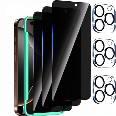 3 Pack Privacy Screen Protector Camera Lens Protector for iphone 17 Pro Max 9H Tempered Glass HD Thick Anti-Glare for iphone 16