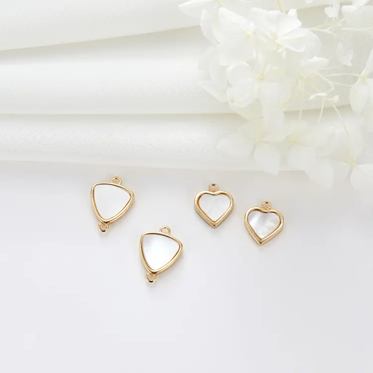 14K Gold Plated Heart Shape Mother of Shell Pearl Natural White Shell Pendant Charms for Women Girls Gifts