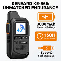 KENEARD KE-666 Mini Talkie-walkie de poche 4G LTE PoC, batterie 3000 mAh, 127 g, double SIM, radio réseau mondial pour hôtels, commerce de détail, logistique