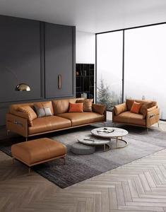 Moderno Juego de Sofá de Cuero Marrón de <span class=keywords><strong>3</strong></span> <span class=keywords><strong>Plazas</strong></span>, Sillón Otomano, Muebles de Sala de Estar de Lujo, Asientos Espaciosos - Product Image 1