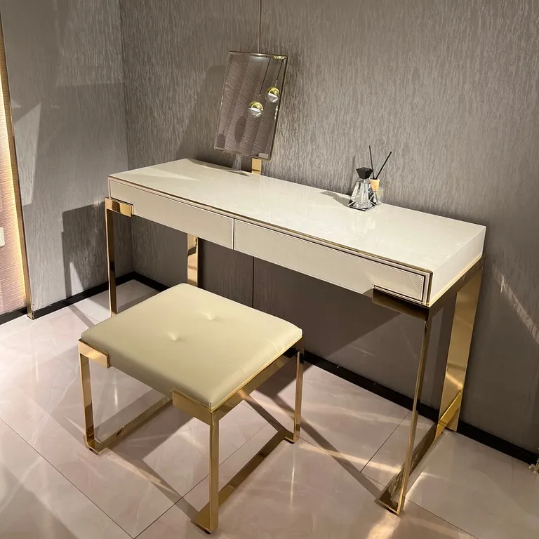 Aura Modern Italian Luxury Makeup Table White Wood Veneer Dressing Standing Mirror Villa Bedroom