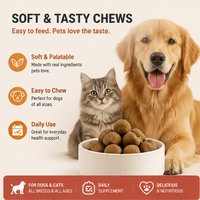 Friandises à mâcher molles aux champignons Turkey Tail OEM ODM pour chiens et chats – Soutien immunitaire quotidien, sans céréales, pour toutes races et âges