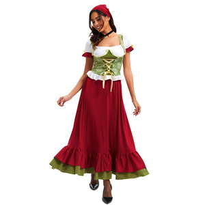 Women's Oktoberfest Costume Set <b>Red</b> Green Dirndl Dress With Headpiece Adult Performance Wear - Product Image 3