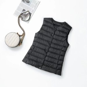2025 nouveau <span class=keywords><strong>gilet</strong></span> léger pour femmes coréen décontracté <span class=keywords><strong>sans</strong></span> manches veste <span class=keywords><strong>sans</strong></span> col conception coupe ajustée pour l'automne hiver vêtements d'extérieur - Product Image 3