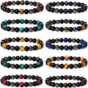 Perles d'onyx noir pour hommes et femmes, triple protection, œil de tigre, pierre de lave, forme de lune, libère la peur, l'anxiété, apporte le succès - Product Image 1