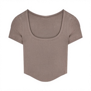 2022 New Fashion Custom Breathable Vintage Summer Crop Tops Ladies High Quality <b>Polyester</b> Cotton Women's T-<b>shirts</b> Short Sleeves - Product Image 2