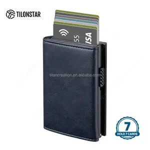 TILONSTAR Patented Minimalist Leather Pop Up Card Case Rfid Metal Wallet Card Holder Wallet