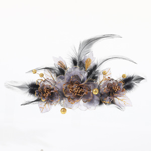 Nouvelle conception originale, faite à la main, avec bordure dorée, accessoire pour cheveux à motif floral gris foncé, accessoire de maquillage et de coiffure, coiffe Hanfu. - Product Image 5