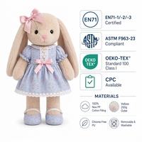Peluche Lapin Debout avec Robe Florale Amovible et Chaussures, Rembourrage Coton PP, Lavable, Fourrure Crème, Jouet pour Enfants, Cadeau, Personnalisable OEM