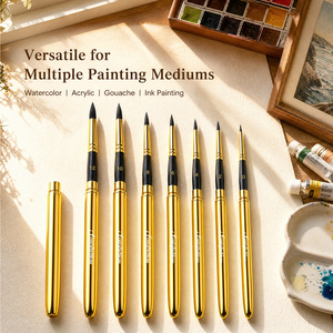 Pinceles de Pelo Sintético Vegano de Alta Calidad para Artistas, Pinceles Dorados de Viaje con Logotipo Personalizado para Acrílico y Acuarela - Product Image 5