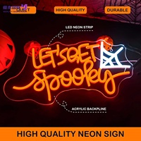 Letrero LED de Neón Personalizado con Diseño de Telaraña y Fantasma para Halloween, con la Frase "Let's Get Spooky", Luz LED USB para Decoración Comercial y Festiva de Halloween