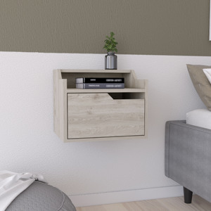 Winchester <b>Floating</b> Nightstand Light Gray Modern Dual Tier With Drawer Storage For Bedroom - Product Image 1