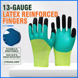 Gants de protection en latex respirant, doublure en gaze cyan et noir, double revêtement, texture lisse, pour travaux de jardinage - Product Image 3