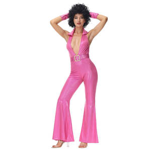 2025年ハロウィーンコスプレピンクのレトロなヒッピー衣装80年代のディスコステージパフォーマンス衣装セクシーなヒップホップダンスセット - Product Image 3