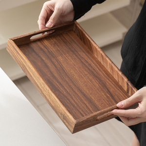 Japanese-style rectangular walnut-colored tray for holding water <b>cups</b>, <b>large</b> bamboo and wood <b>tea</b> tray, suitable for home use, - Product Image 3