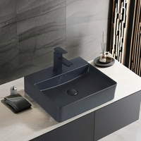 Offre Spéciale design moderne carré céramique sanitaire monotrou monté évier de table couleur noir mat importé pour la salle de bain