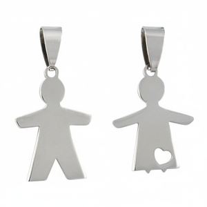 Ciondolo in Acciaio Placcato Oro 18K Personalizzabile con Charm HE & SHE e Diamante, Gioielli Cristiani con Pietra Principale - Product Image 2