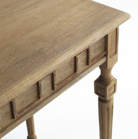 Table console de style français de luxe en frêne blanc massif, écologique, avec incrustation motif clé grecque, pour salon et entrée