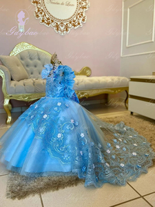 Vestido <span class=keywords><strong>de</strong></span> Tul Azul para Niña <span class=keywords><strong>de</strong></span> las Flores para Boda con Apliques, Vestido <span class=keywords><strong>de</strong></span> Princesa Hinchado para Fiesta <span class=keywords><strong>de</strong></span> Cumpleaños, Primera Comunión, Baile - Product Image 2