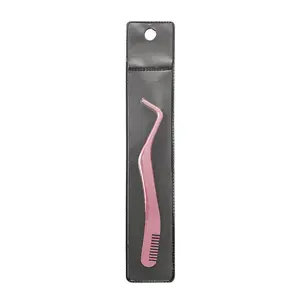 Pinky leem 도매 사용자 정의 Laah 래쉬 라스 스테인레스 스틸 뷰티 도구 개인 상표 핑크 눈썹 족집게 빗 눈썹 클립