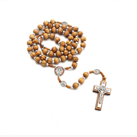 Chapelet en bois Komi vintage avec centre Vierge Marie, perles, croix, crucifix, pendentif, bijoux de prière, collier